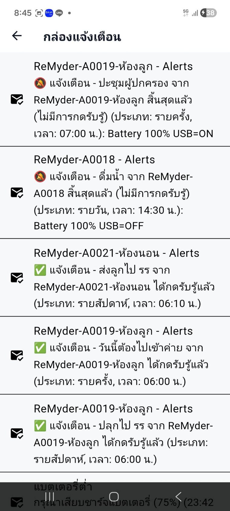หน้ามือถือแสดงสถานะการแจ้งเตือนและการรับรู้